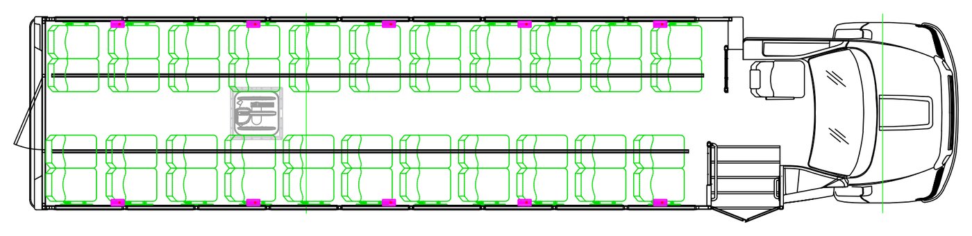 Example floor plan: Stratos 44-passenger shuttle on the Ford F-650