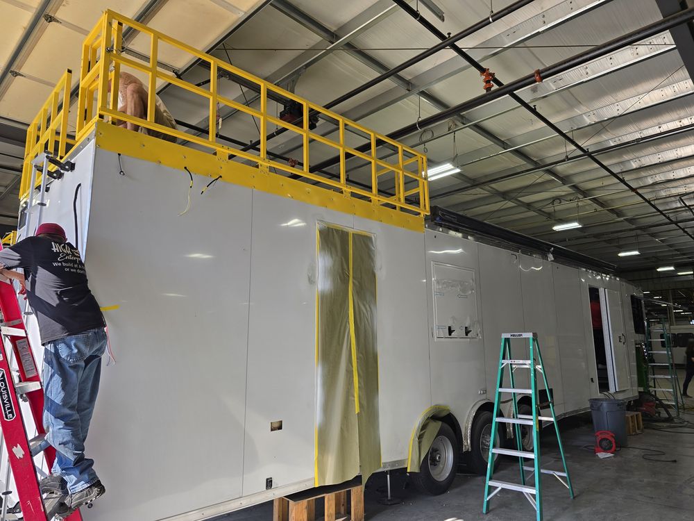 Command trailer with rooftop observation deck under construction at HLE