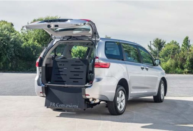 FR Conversions Toyota Sienna accessible minivan with rear-entry ramp deployed